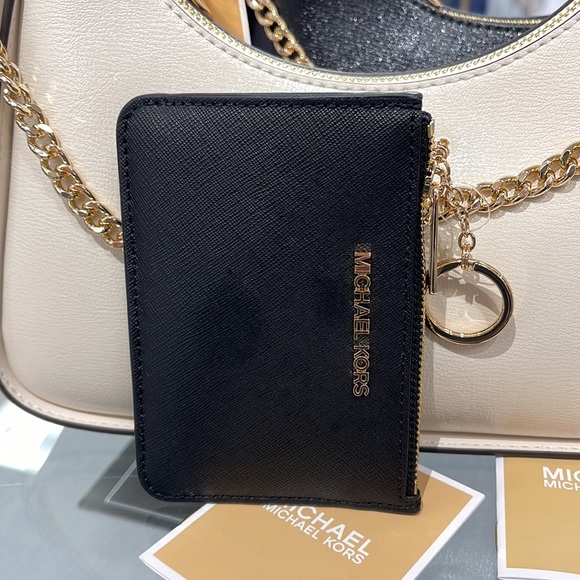 MICHAEL KORS SMALL TOP ZIP COINPOUCH WITH ID CARD CASE WALLET 
COLOR: BLACK 
NWT - Picture 8 of 16
